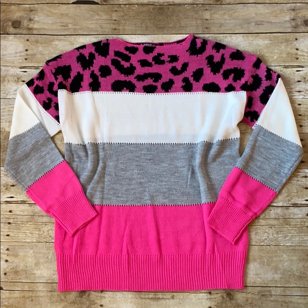 Sheilay Pink Leopard Color Block Sweater Size XXL